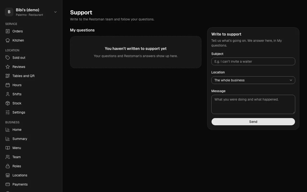 How it looks in the dashboard: Write to support